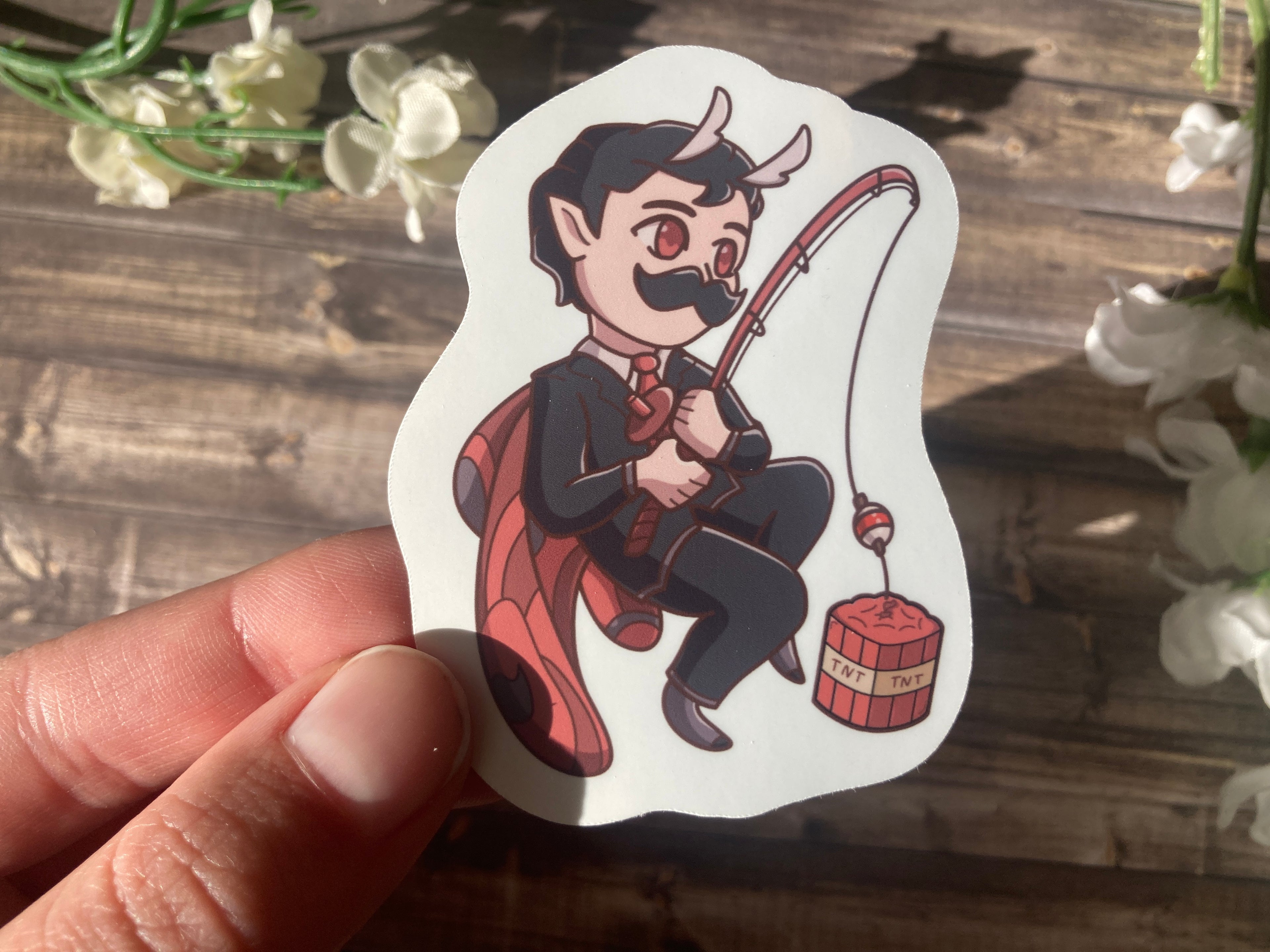 Mustache Fishing Vinyl Sticker