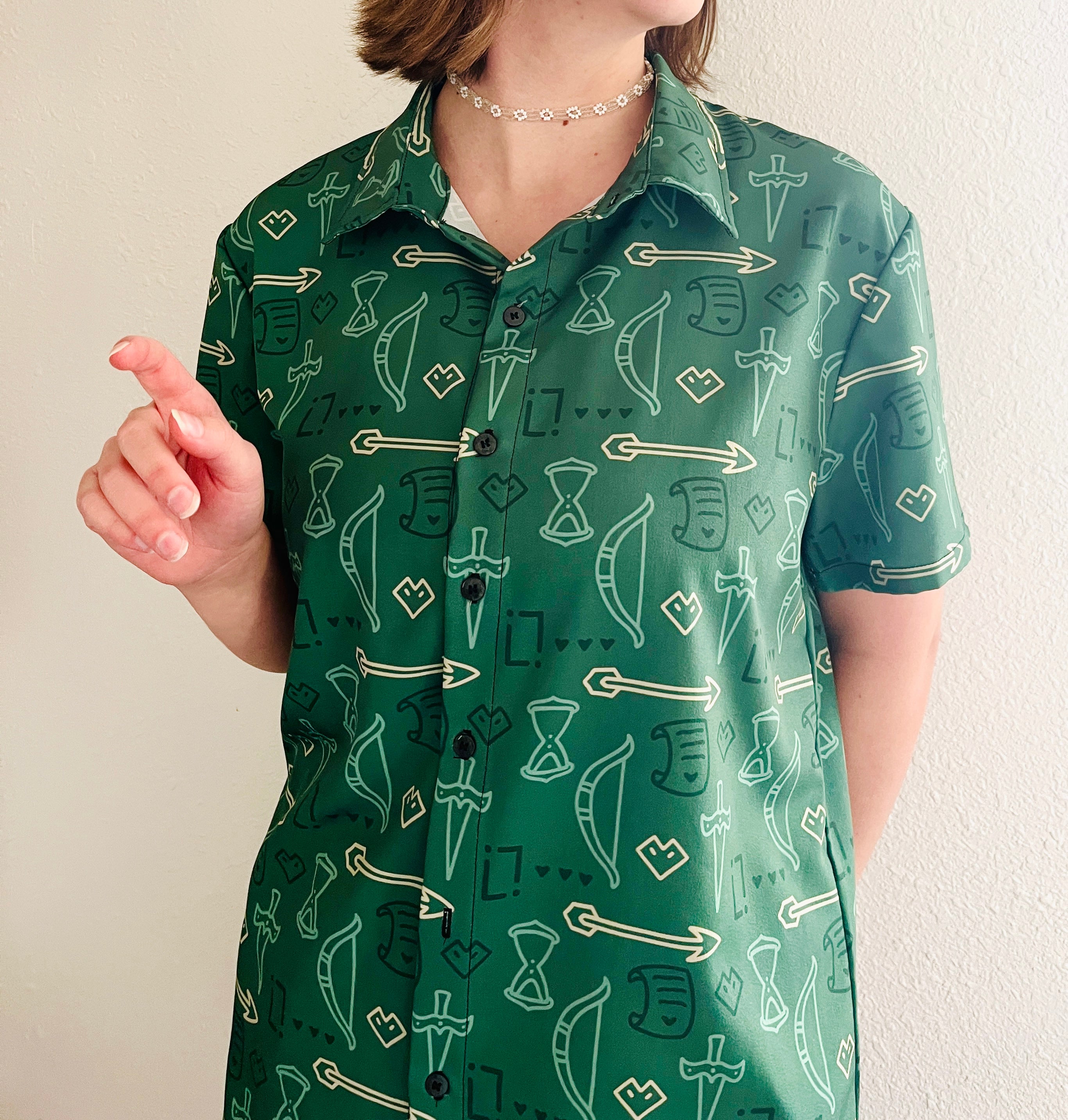 Life Pattern Short-Sleeved Button-Up Shirt
