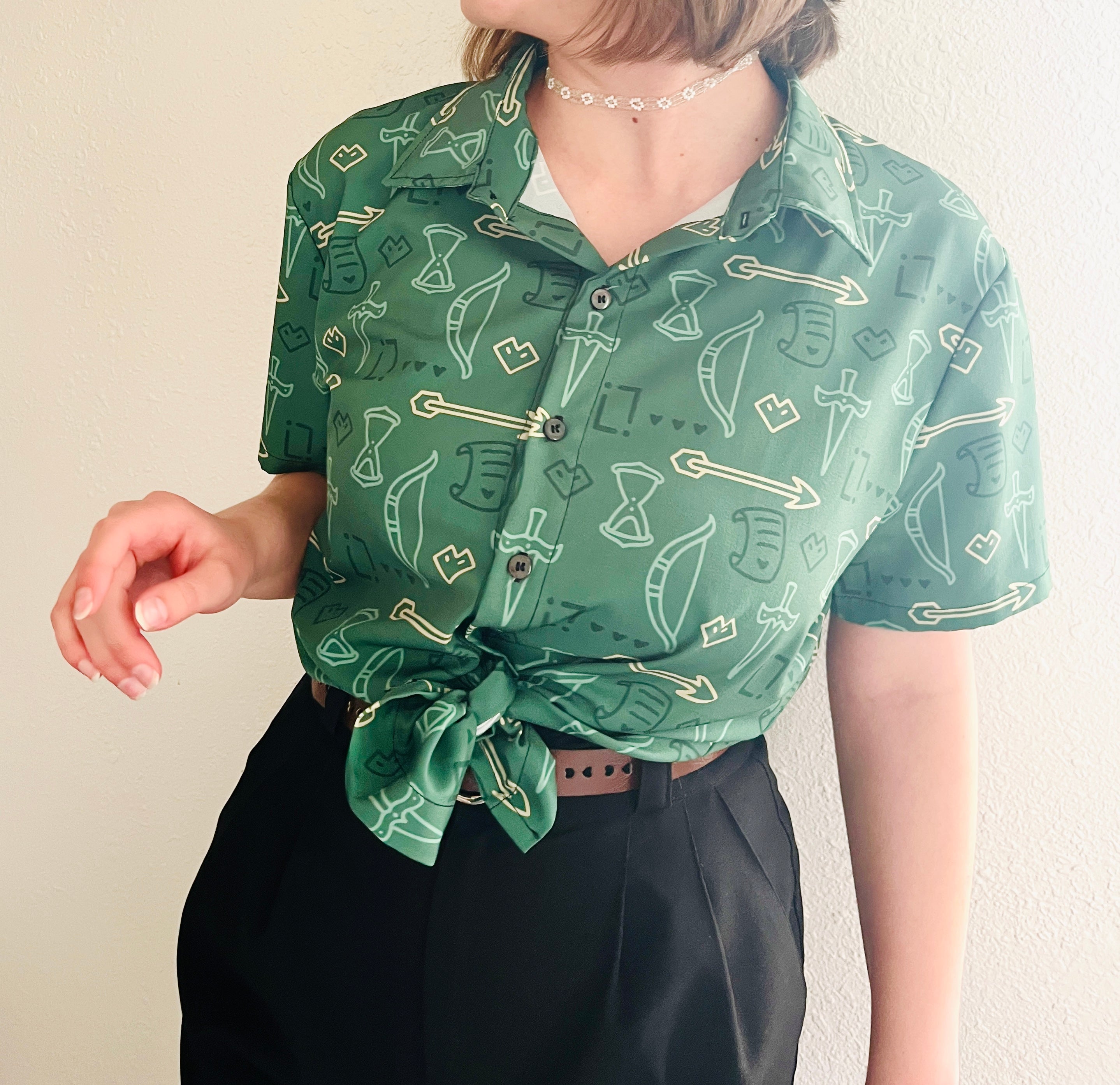 Life Pattern Short-Sleeved Button-Up Shirt