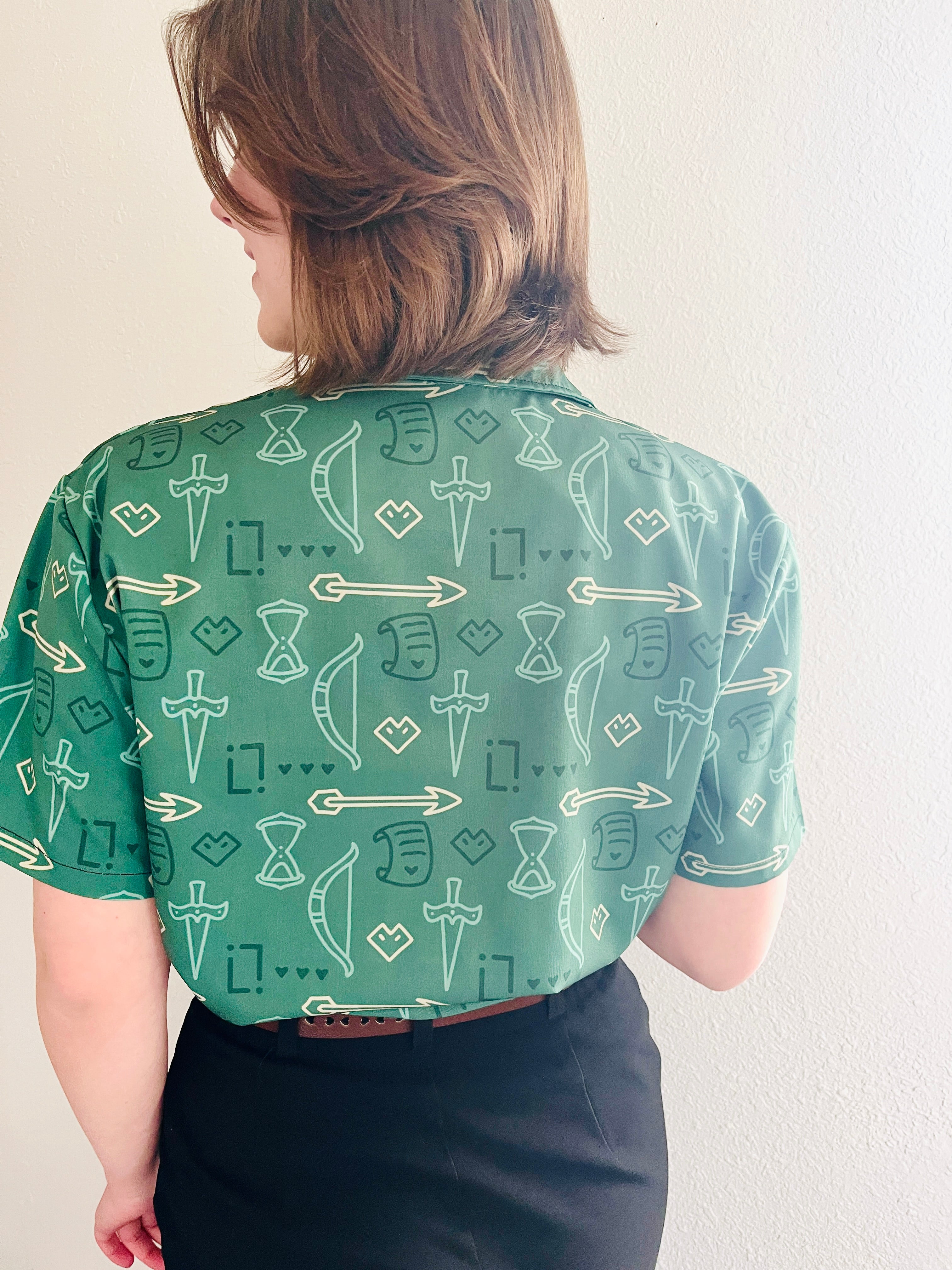 Life Pattern Short-Sleeved Button-Up Shirt