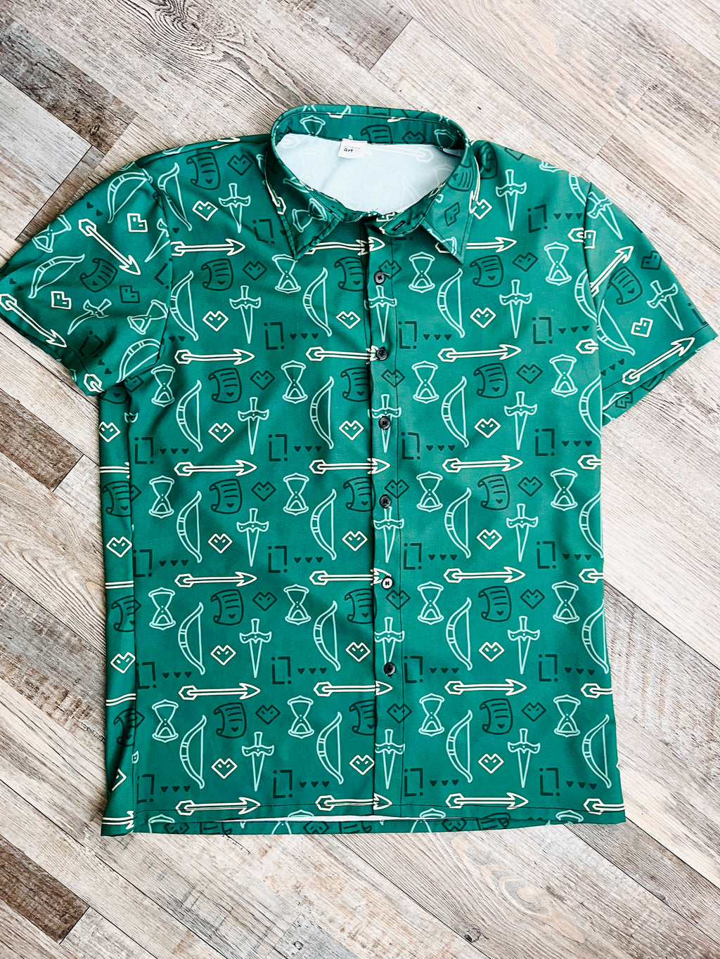 Life Pattern Short-Sleeved Button-Up Shirt