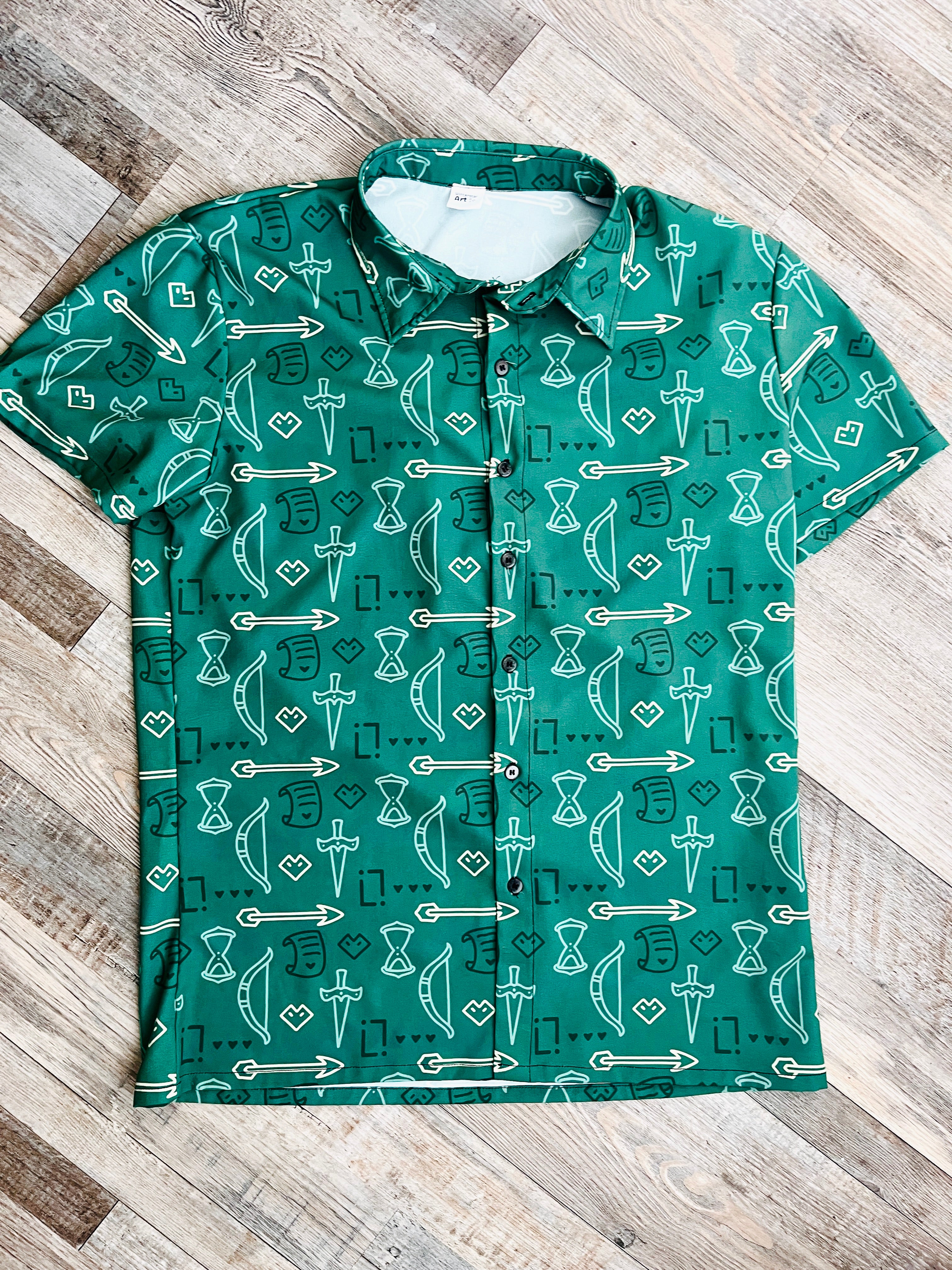 Life Pattern Short-Sleeved Button-Up Shirt