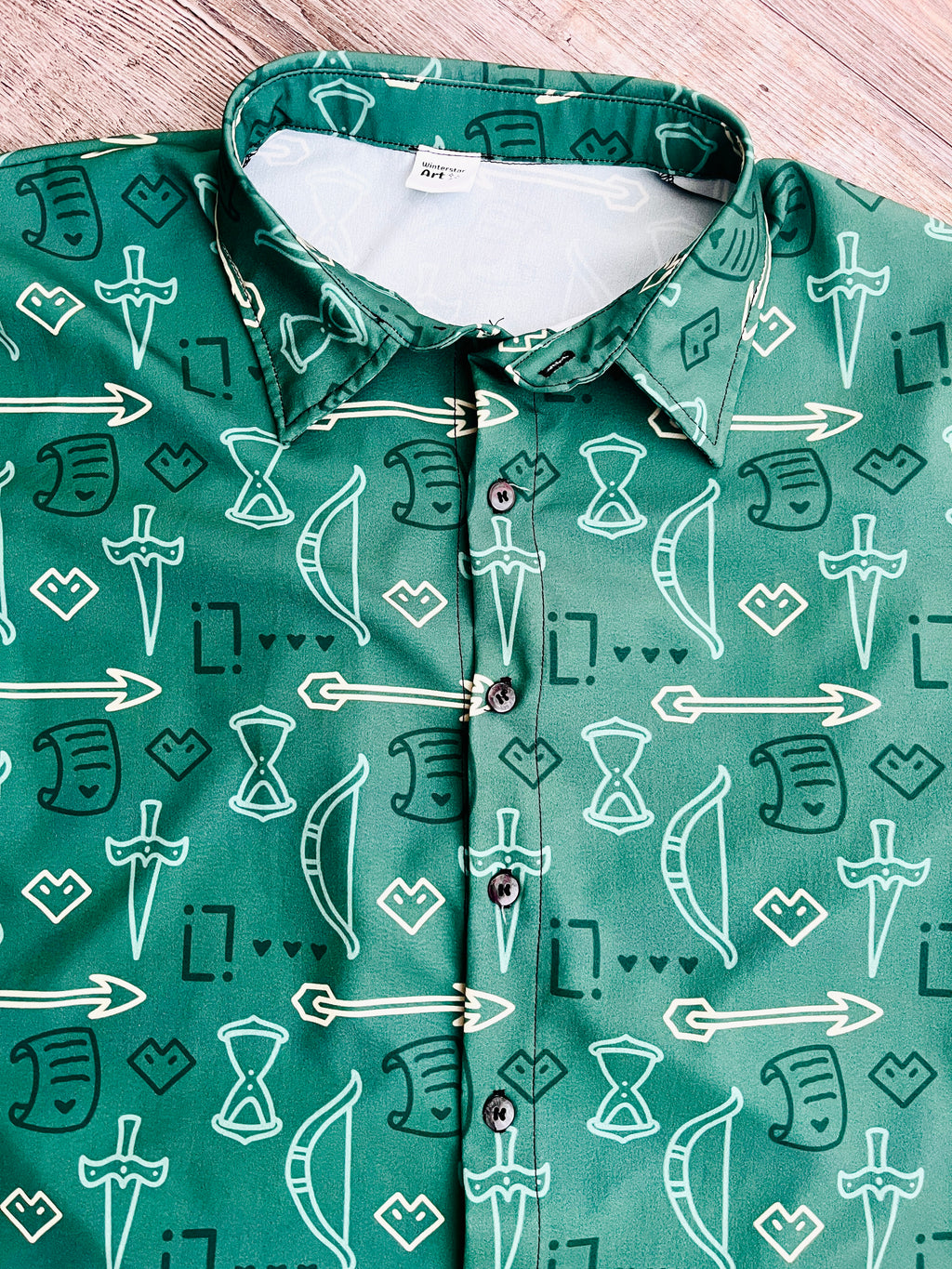 Life Pattern Short-Sleeved Button-Up Shirt