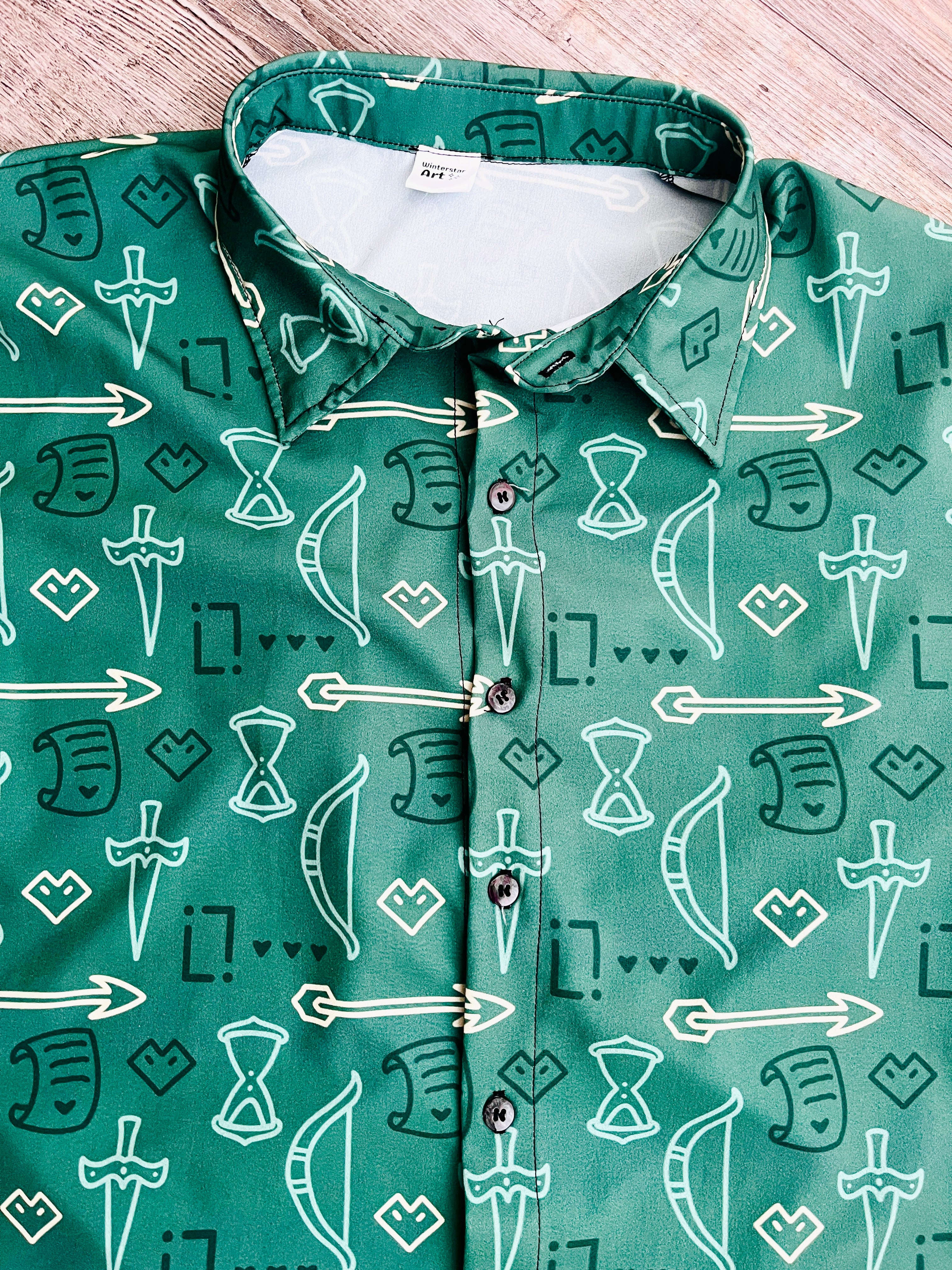 Life Pattern Short-Sleeved Button-Up Shirt