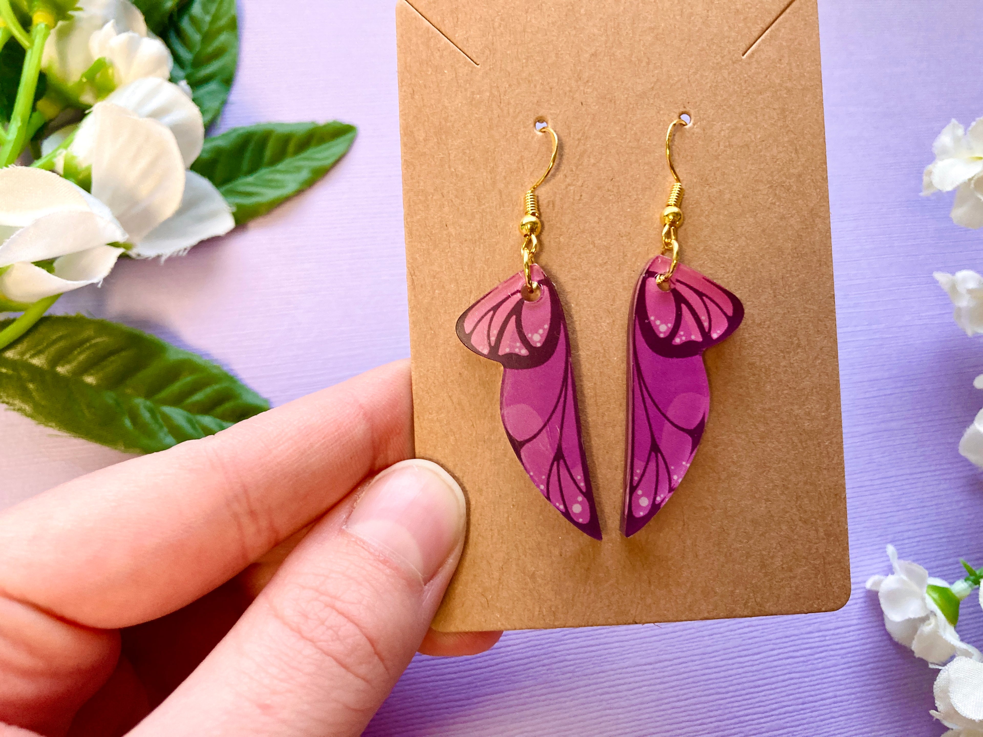 Pink Wings Acrylic Earrings