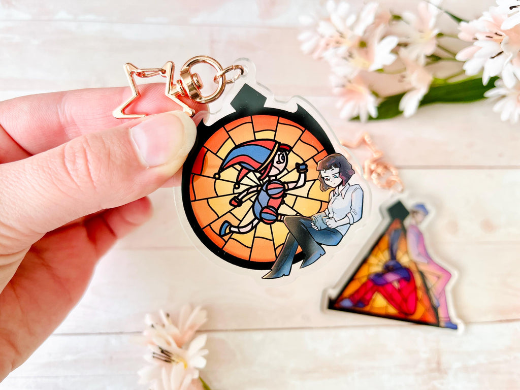 Funny Bunny / Pomni & Jax Stained Glass Double-Sided Acrylic Keychains / Charms