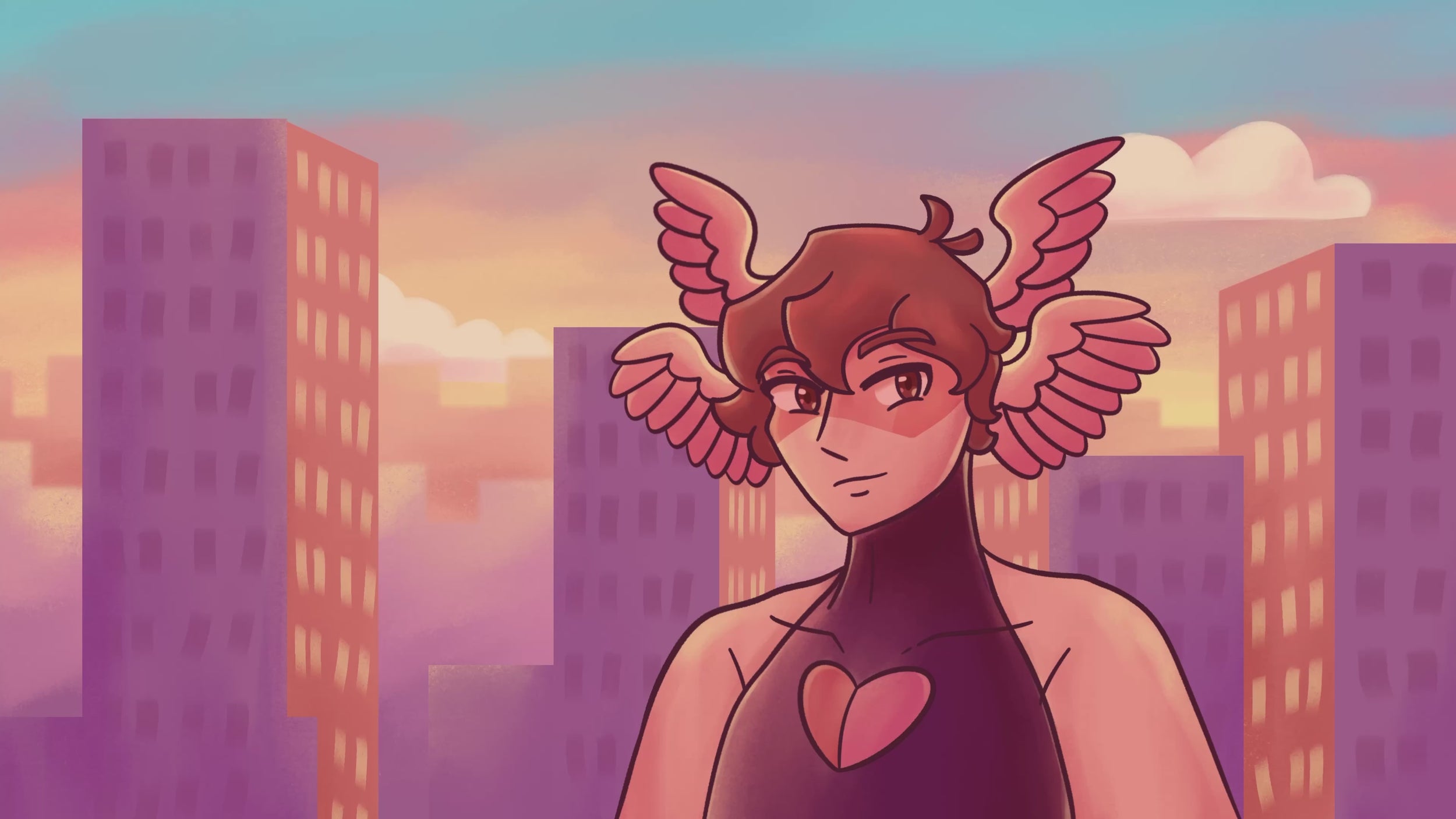 animation of a character talking in a city